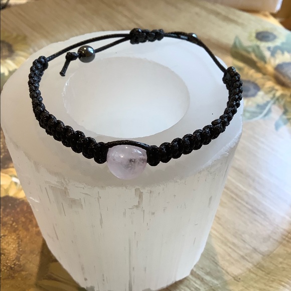 Rose quartz bracelet single bead macrame bracelet handmade black string bracelet - Picture 2 of 7